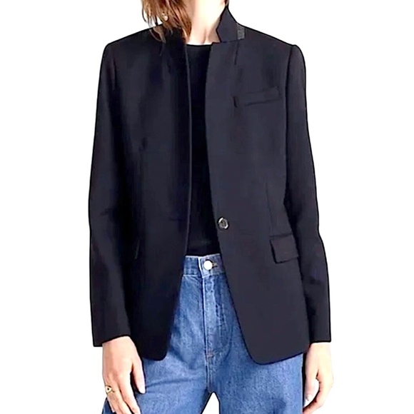 J CREW Regent Wool Flannel Blazer with Stand Collar in Navy Blue B0323 Academia - Picture 1 of 16